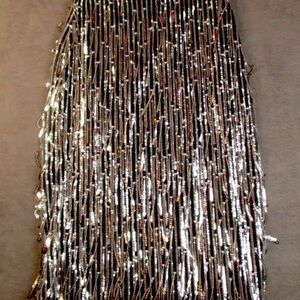 Anthropologie Maeve Sequined Midi Skirt SIZE 8 Silver NWT